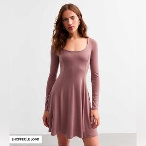 Brown Long Sleeve Fit & Flare Dress XS | Scoop Neck | New With Tags